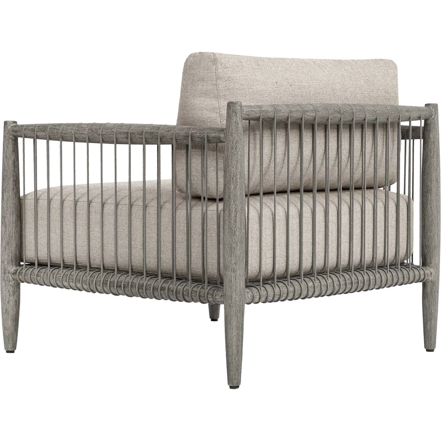 004 SI-2630809 | Unknown | Borneo Indoor/Outdoor Lounge Chair by Uttermost in gray and dark. Made from mahogany wood, rope ole r13 dia, fabric sunbrella nuance dove in a unique style.