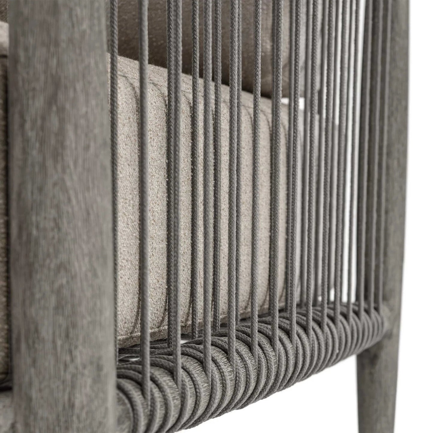 005 SI-2630809 | Unknown | Borneo Indoor/Outdoor Lounge Chair by Uttermost in gray and dark. Made from mahogany wood, rope ole r13 dia, fabric sunbrella nuance dove in a unique style.