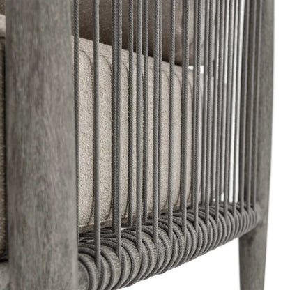 Borneo Indoor/Outdoor Lounge Chair by Uttermost in gray and dark. Made from mahogany wood, rope ole r13 dia, fabric sunbrella nuance dove in a unique style.