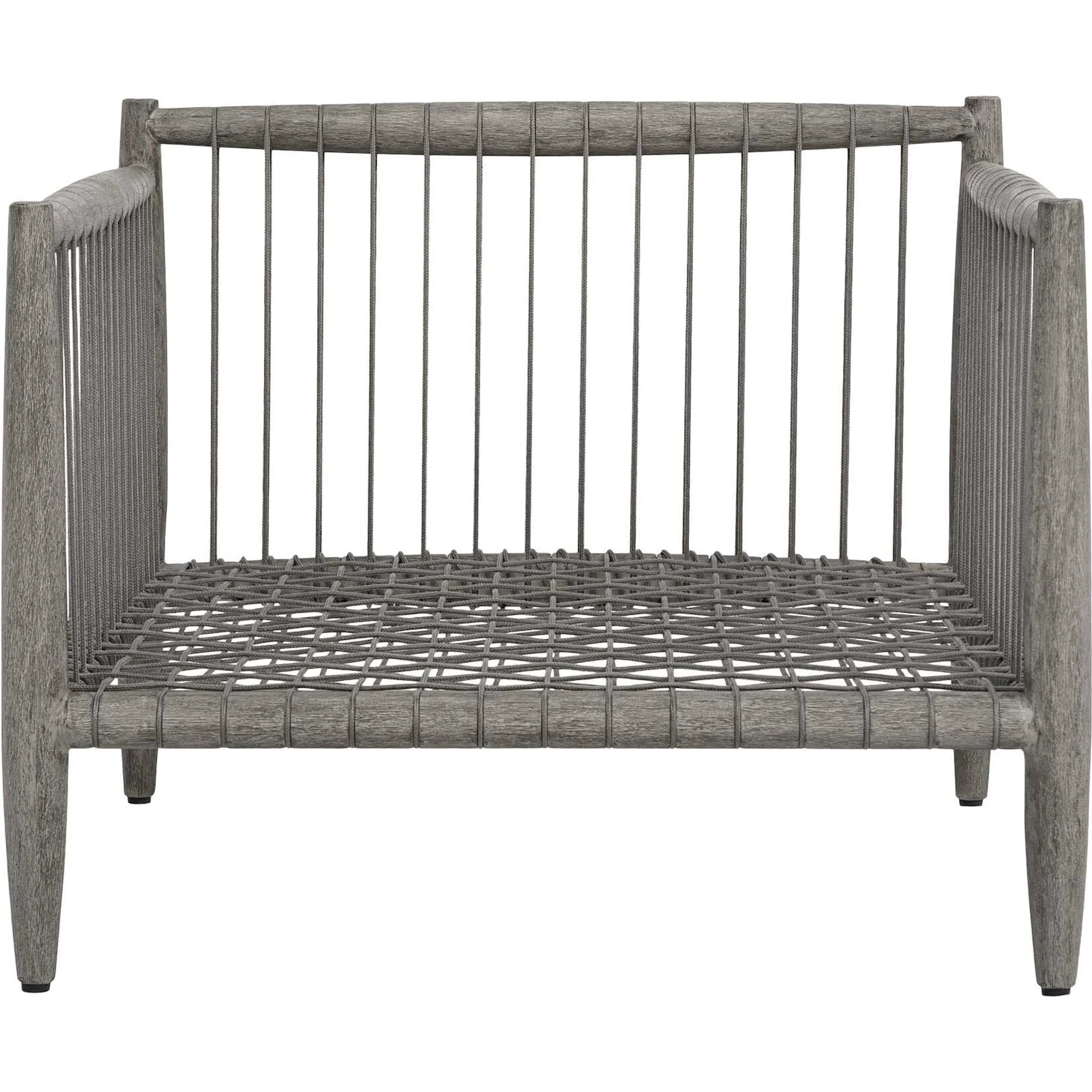 Borneo Indoor/Outdoor Lounge Chair by Uttermost in gray and dark. Made from mahogany wood, rope ole r13 dia, fabric sunbrella nuance dove in a unique style.