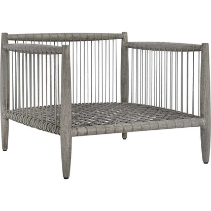 Borneo Indoor/Outdoor Lounge Chair by Uttermost in gray and dark. Made from mahogany wood, rope ole r13 dia, fabric sunbrella nuance dove in a unique style.