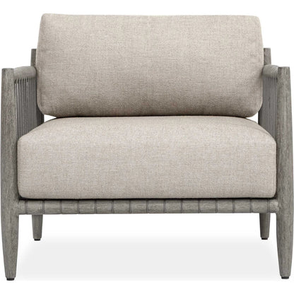 Borneo Indoor/Outdoor Lounge Chair by Uttermost in gray and dark. Made from mahogany wood, rope ole r13 dia, fabric sunbrella nuance dove in a unique style.