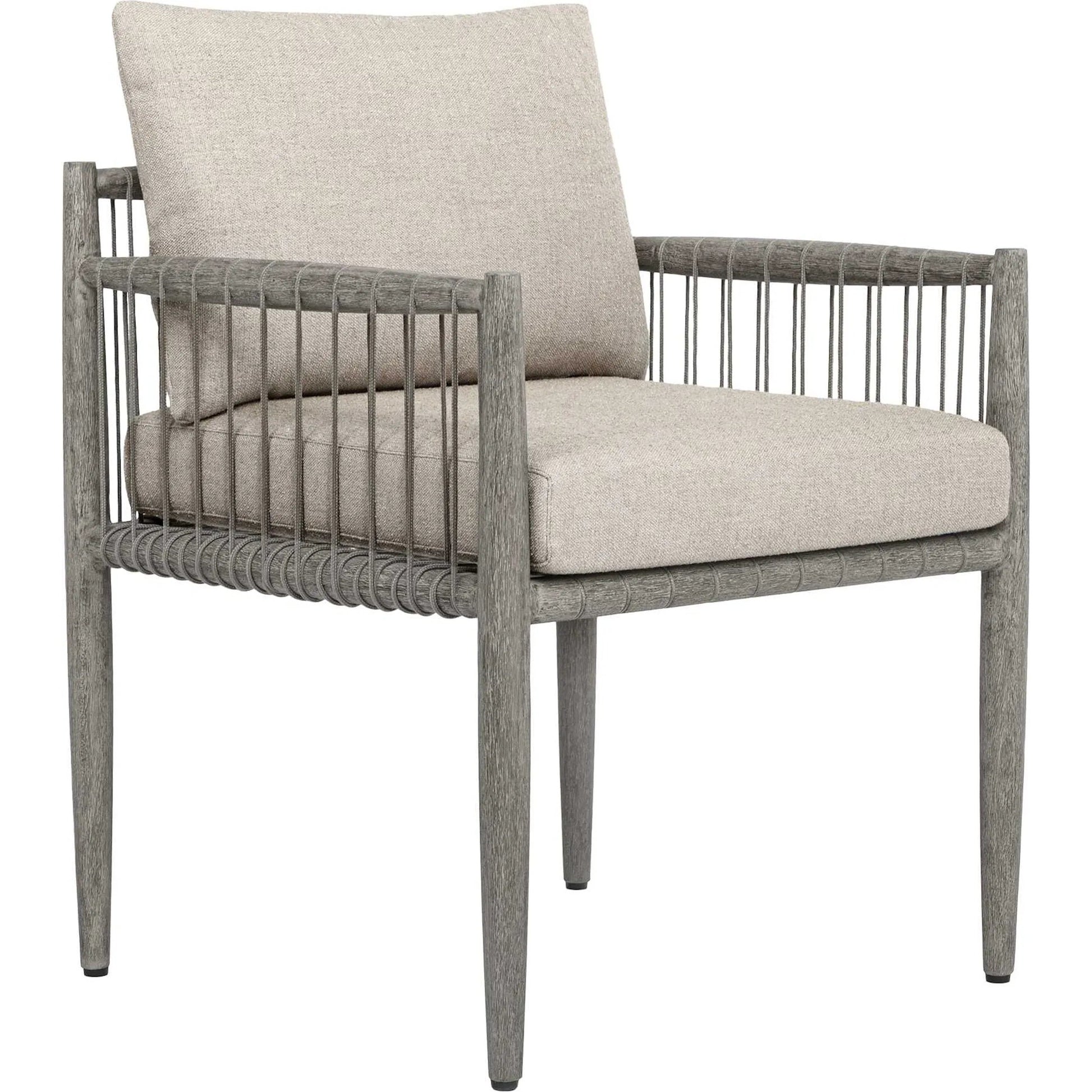 Borneo Indoor/Outdoor Dining Chair by Uttermost in gray and dark. Made from mahogany wood, rope ole r13 dia, fabric sunbrella nuance dove in a unique style.