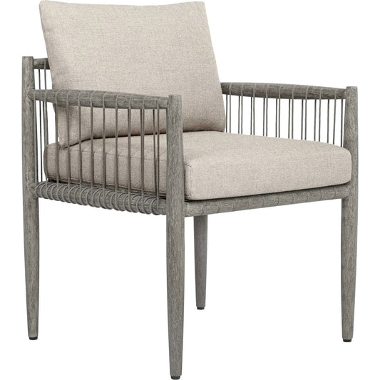 003 SI-2630812 | Primary Silo | Borneo Indoor/Outdoor Dining Chair by Uttermost in gray and dark. Made from mahogany wood, rope ole r13 dia, fabric sunbrella nuance dove in a unique style.