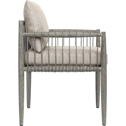 Borneo Indoor/Outdoor Dining Chair by Uttermost in gray and dark. Made from mahogany wood, rope ole r13 dia, fabric sunbrella nuance dove in a unique style.