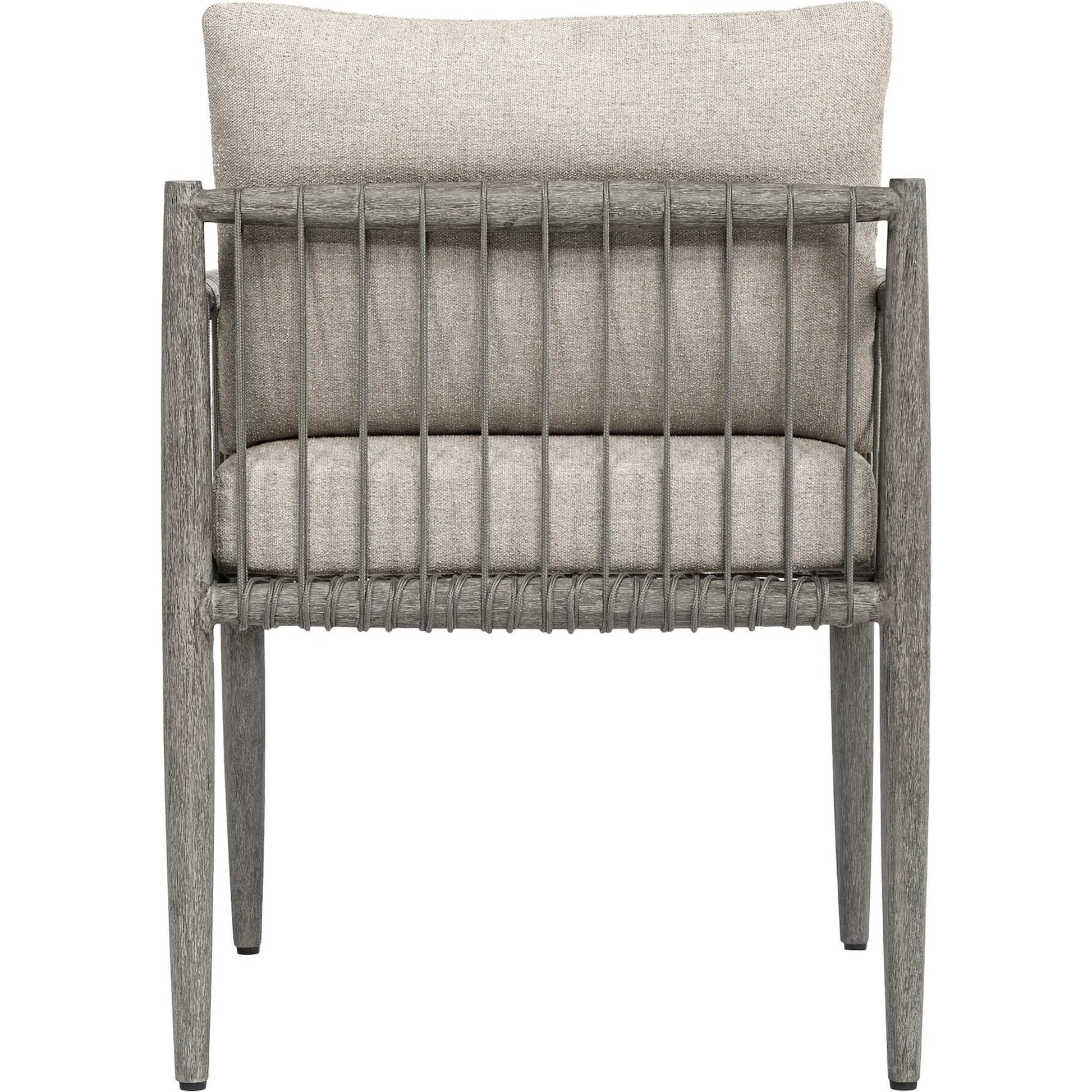 Borneo Indoor/Outdoor Dining Chair by Uttermost in gray and dark. Made from mahogany wood, rope ole r13 dia, fabric sunbrella nuance dove in a unique style.