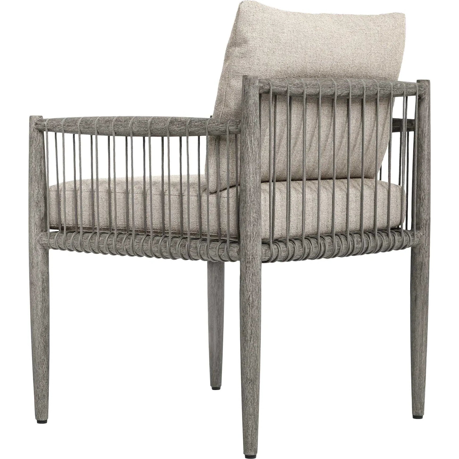 Borneo Indoor/Outdoor Dining Chair by Uttermost in gray and dark. Made from mahogany wood, rope ole r13 dia, fabric sunbrella nuance dove in a unique style.