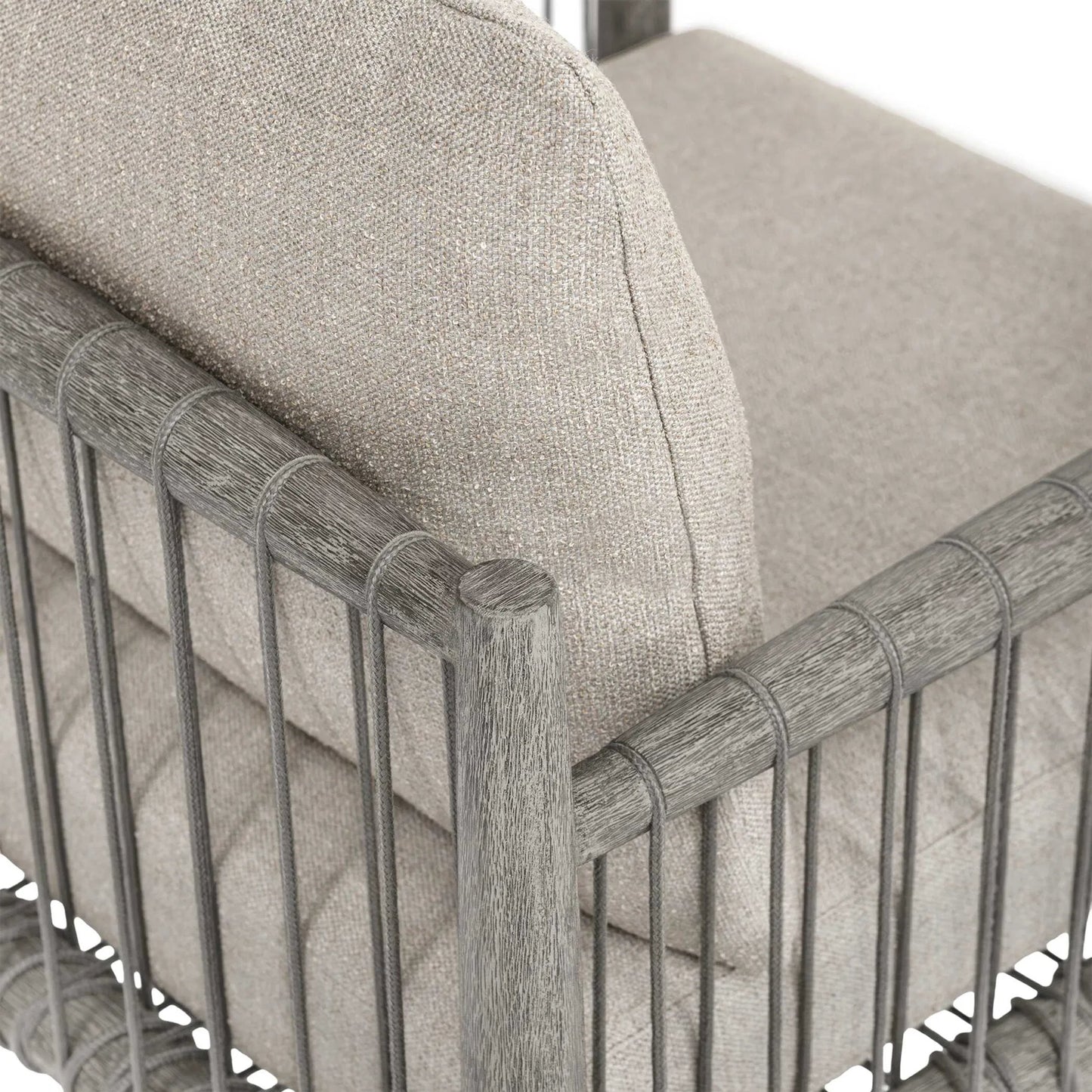 005 SI-2630812 | Unknown | Borneo Indoor/Outdoor Dining Chair by Uttermost in gray and dark. Made from mahogany wood, rope ole r13 dia, fabric sunbrella nuance dove in a unique style.