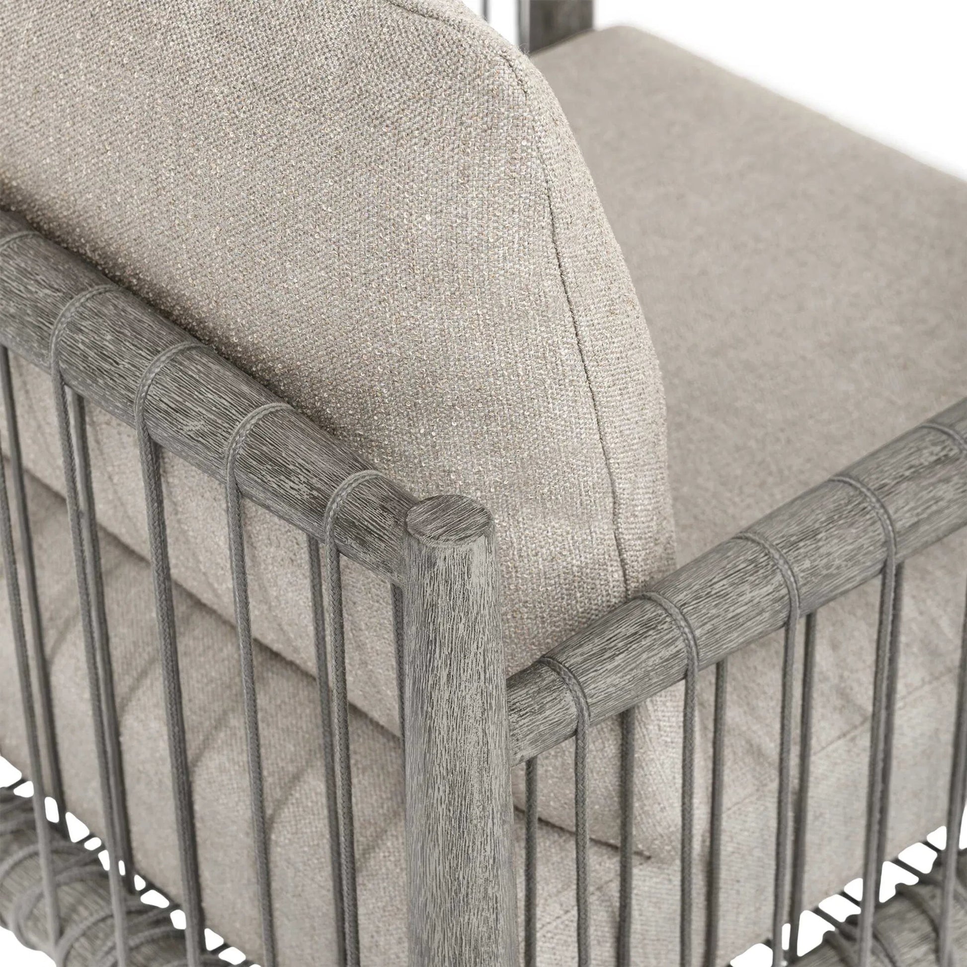 Borneo Indoor/Outdoor Dining Chair by Uttermost in gray and dark. Made from mahogany wood, rope ole r13 dia, fabric sunbrella nuance dove in a unique style.