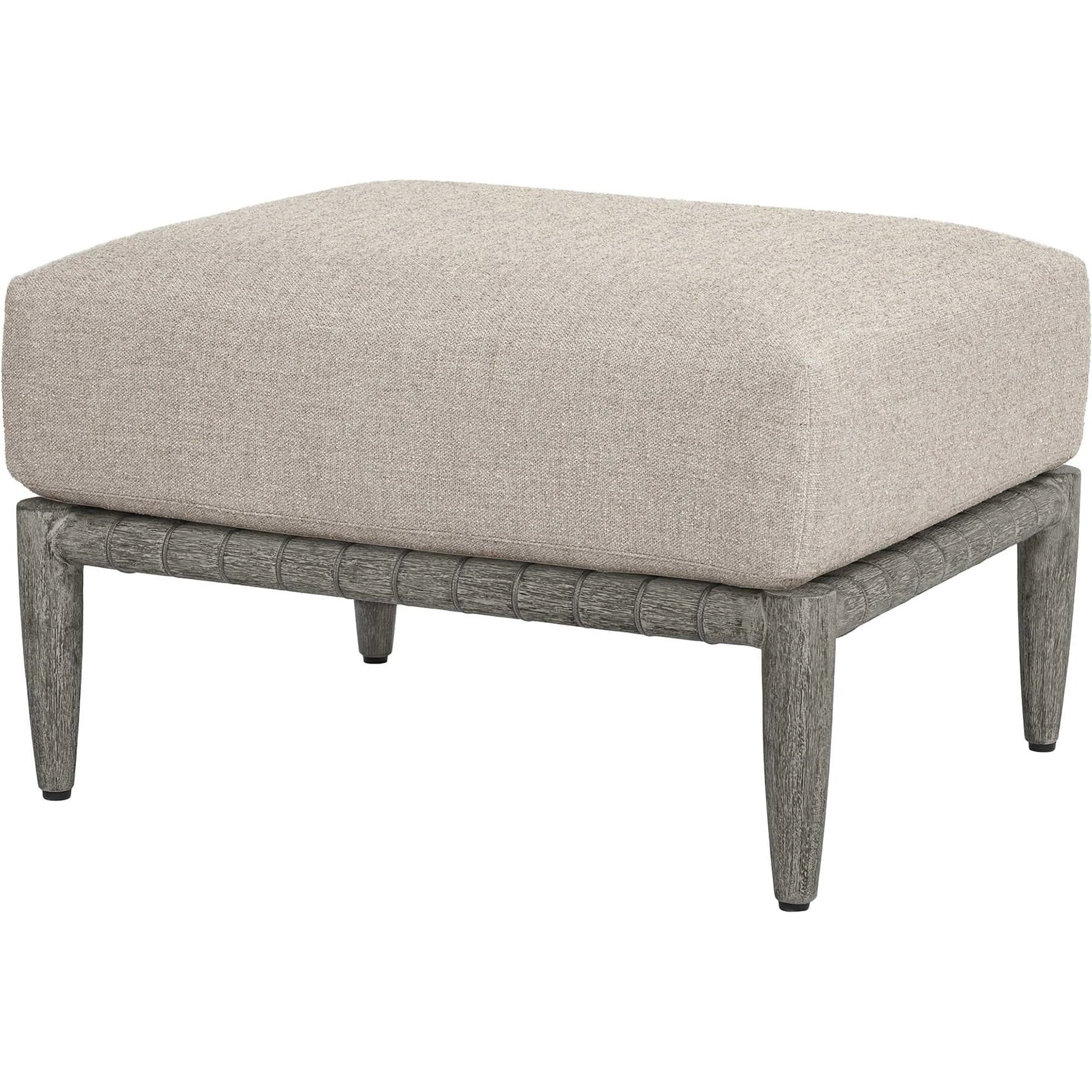 Borneo Indoor/Outdoor Ottoman by Uttermost in gray and dark. Made from mahogany wood, rope ole r13 dia, fabric sunbrella nuance dove in a unique style.