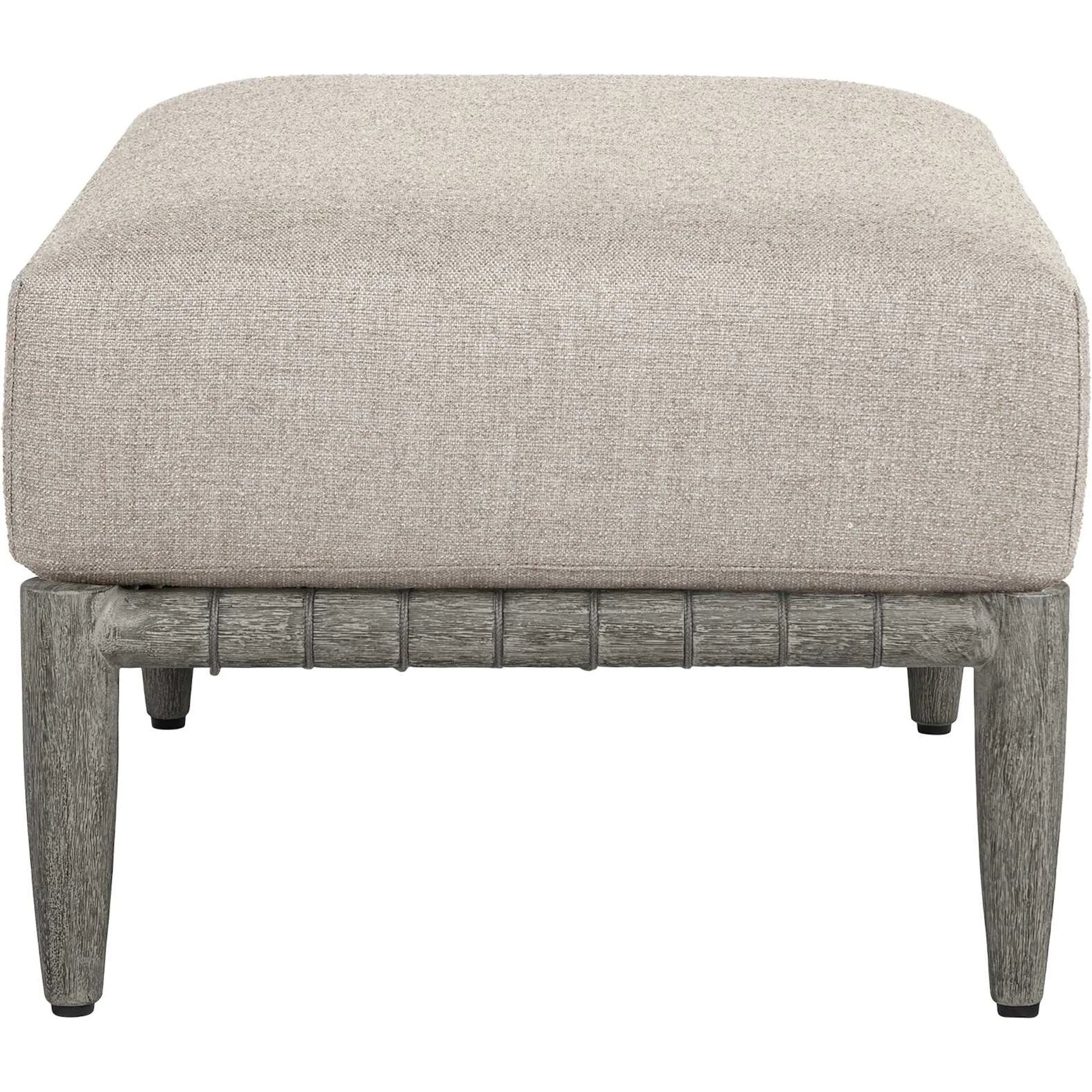 Borneo Indoor/Outdoor Ottoman by Uttermost in gray and dark. Made from mahogany wood, rope ole r13 dia, fabric sunbrella nuance dove in a unique style.