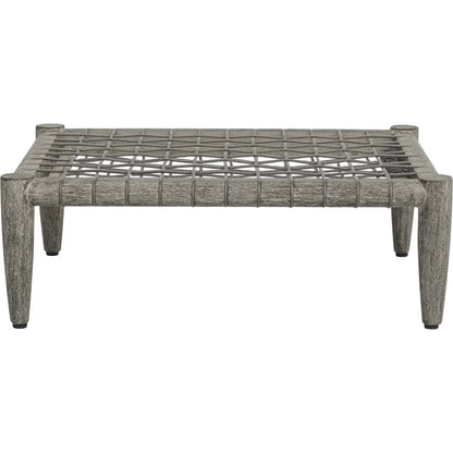 Borneo Indoor/Outdoor Ottoman by Uttermost in gray and dark. Made from mahogany wood, rope ole r13 dia, fabric sunbrella nuance dove in a unique style.