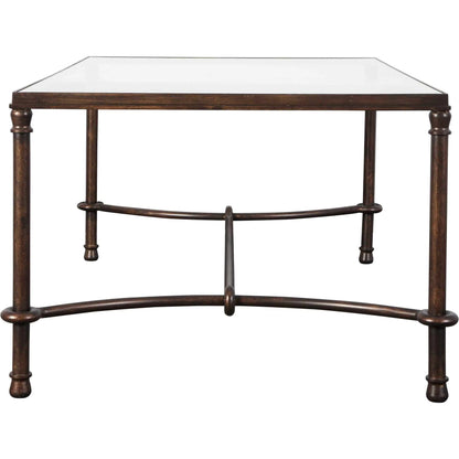 Warring Iron Coffee Table by Uttermost in iron. Made from metal, tempered glass in a cottage & farmhouse style.