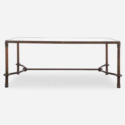 Warring Iron Coffee Table by Uttermost in iron. Made from metal, tempered glass in a cottage & farmhouse style.