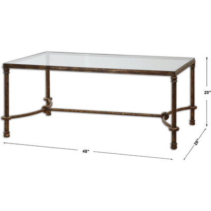 Warring Iron Coffee Table by Uttermost in iron. Made from metal, tempered glass in a cottage & farmhouse style.