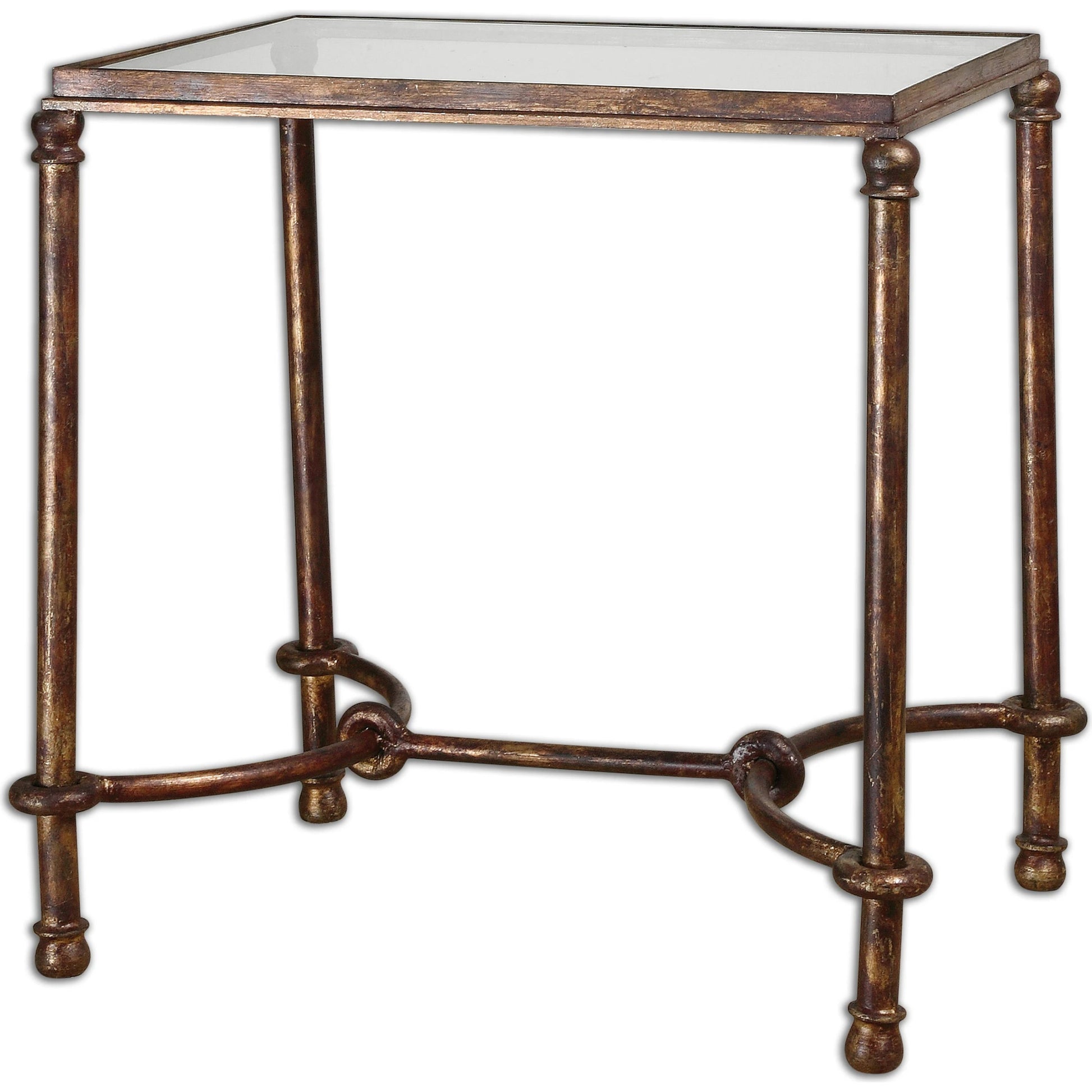 Warring Iron End Table by Uttermost in iron. Made from metal, tempered glass in a cottage & farmhouse style.