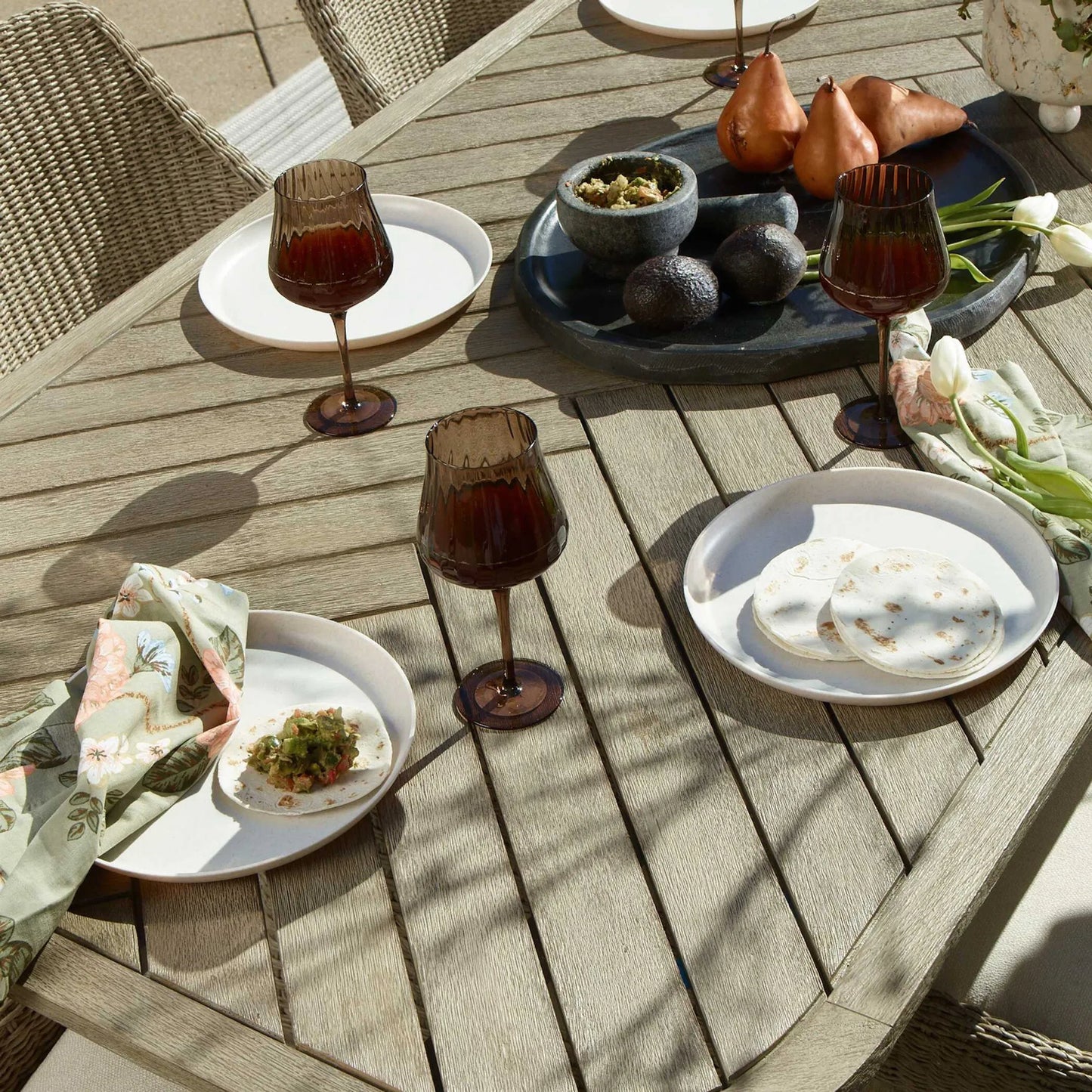 004 SI-2630763 | Unknown | Harbor Herringbone Indoor/Outdoor Dining Table by Uttermost in brown, woodtone and mahogany. Made from mahogany wood, wicker k-twisted 4.5mm cream white in a unique style.