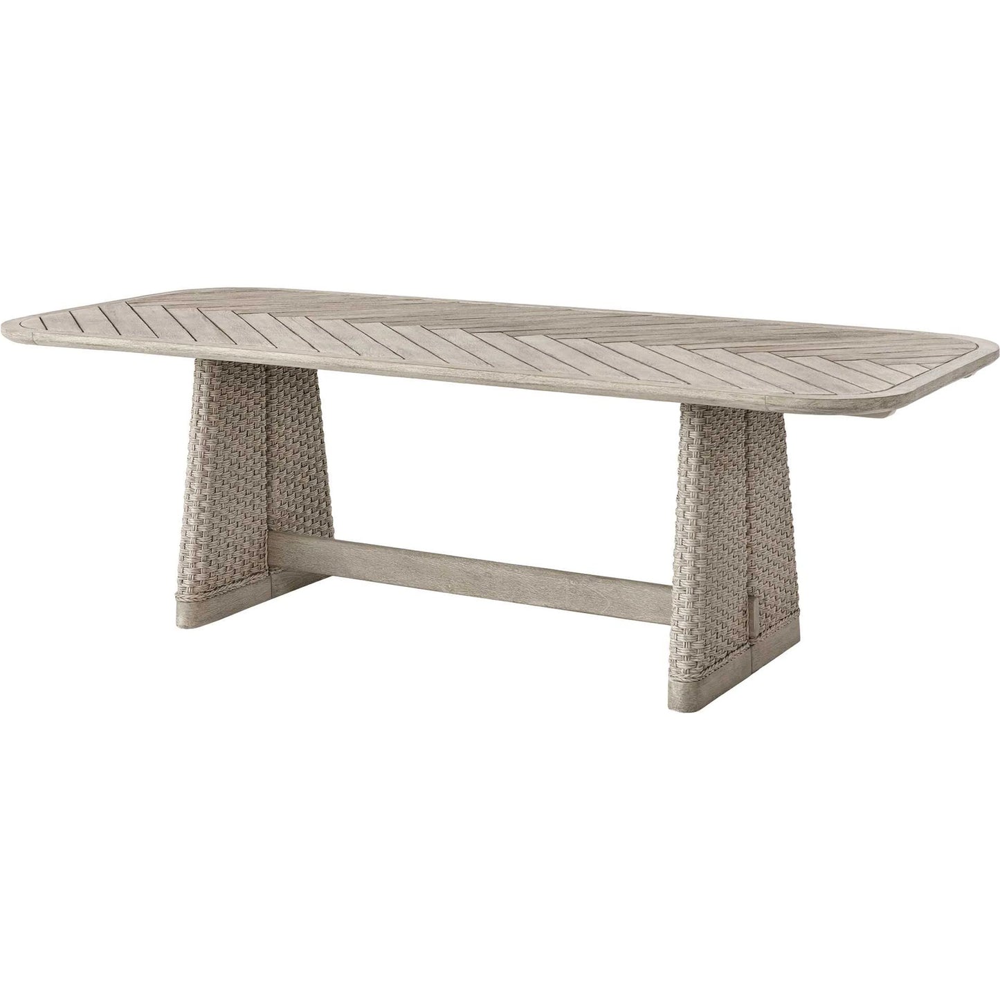 002 SI-2630763 | Primary Silo | Harbor Herringbone Indoor/Outdoor Dining Table by Uttermost in brown, woodtone and mahogany. Made from mahogany wood, wicker k-twisted 4.5mm cream white in a unique style.