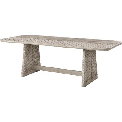 Harbor Herringbone Indoor/Outdoor Dining Table by Uttermost in brown, woodtone and mahogany. Made from mahogany wood, wicker k-twisted 4.5mm cream white in a unique style.