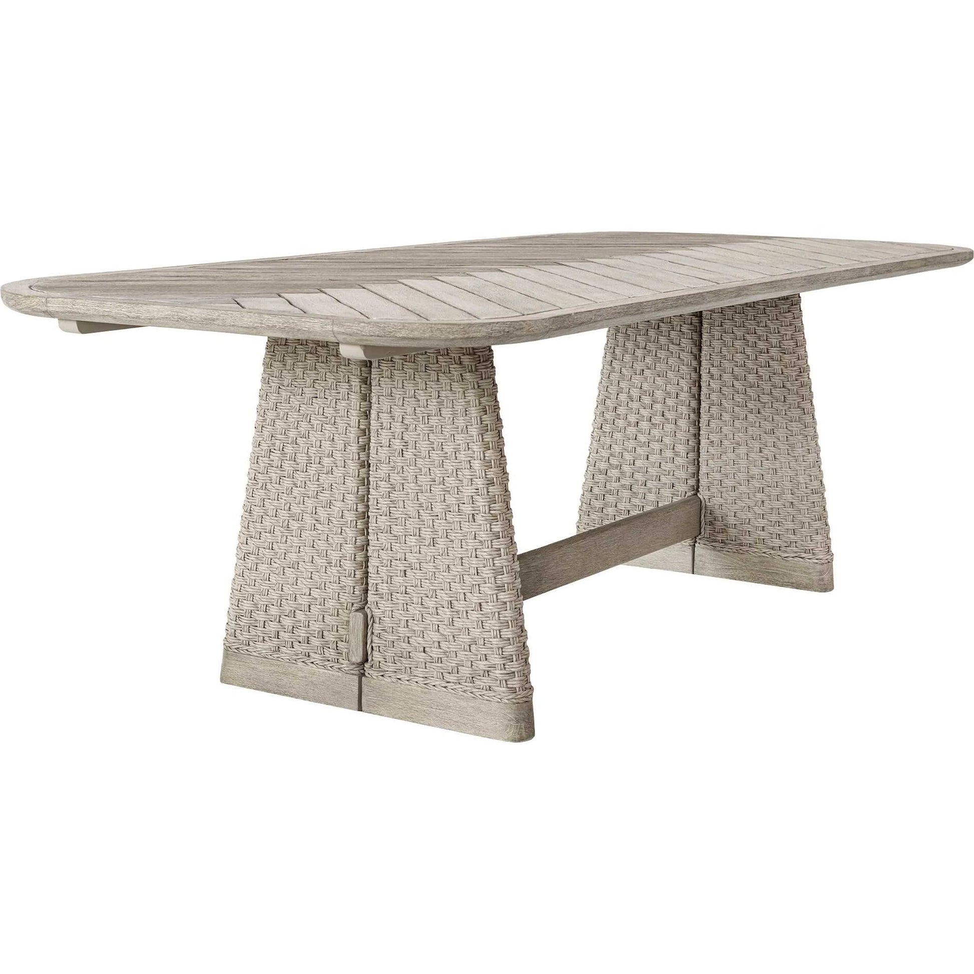 Harbor Herringbone Indoor/Outdoor Dining Table by Uttermost in brown, woodtone and mahogany. Made from mahogany wood, wicker k-twisted 4.5mm cream white in a unique style.