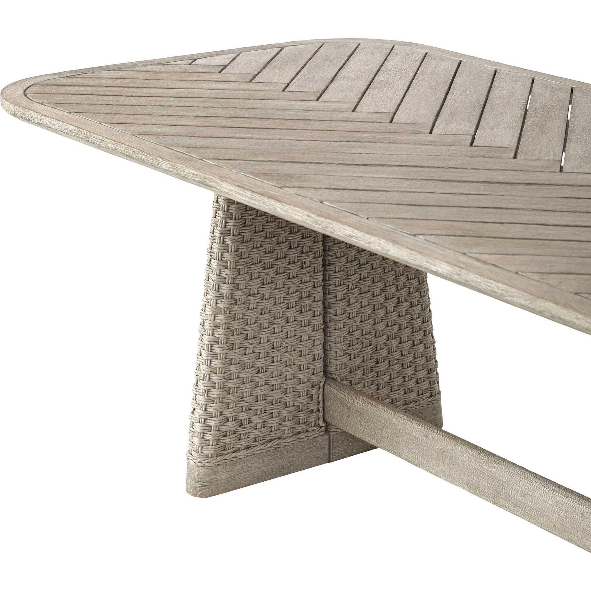 Harbor Herringbone Indoor/Outdoor Dining Table by Uttermost in brown, woodtone and mahogany. Made from mahogany wood, wicker k-twisted 4.5mm cream white in a unique style.