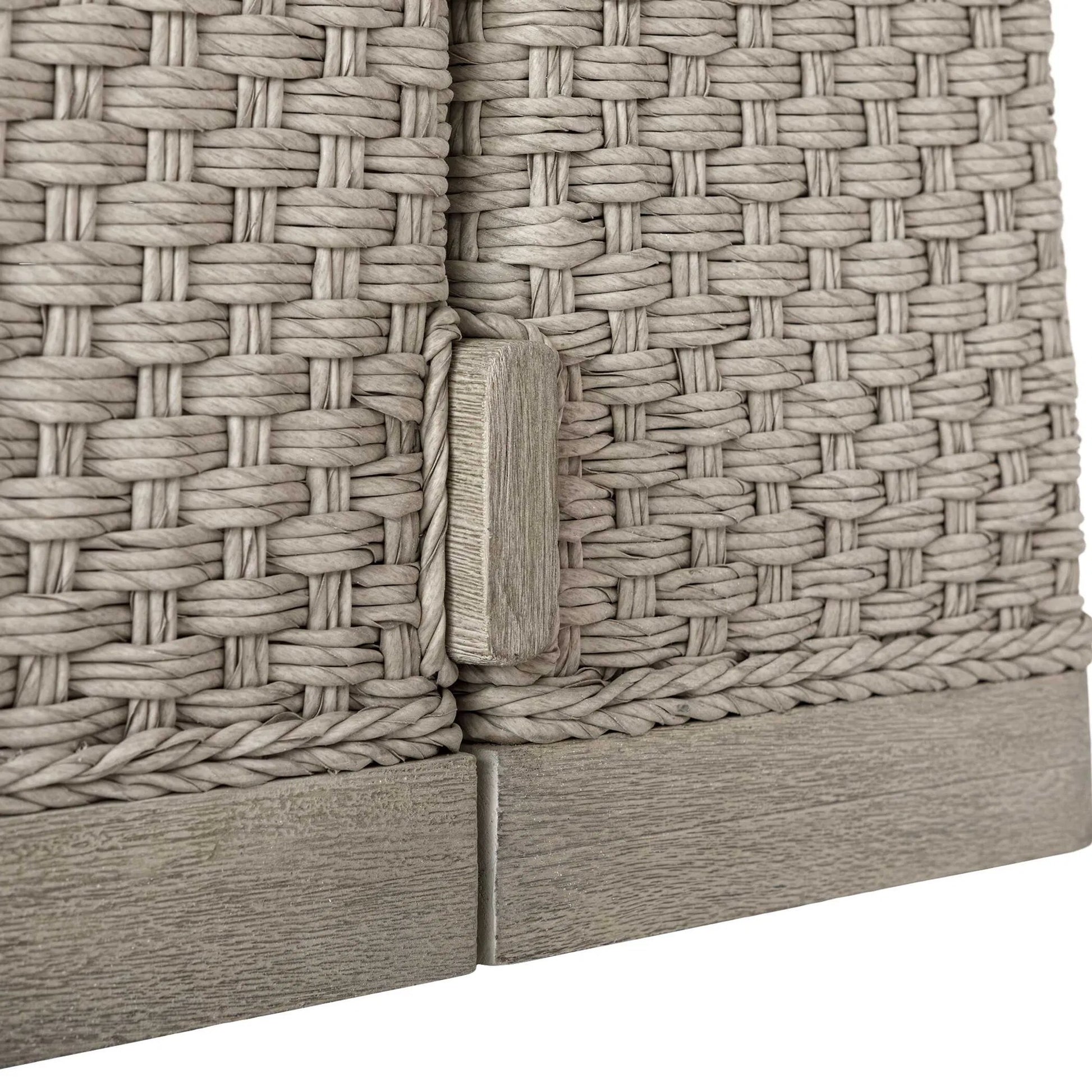Harbor Herringbone Indoor/Outdoor Dining Table by Uttermost in brown, woodtone and mahogany. Made from mahogany wood, wicker k-twisted 4.5mm cream white in a unique style.