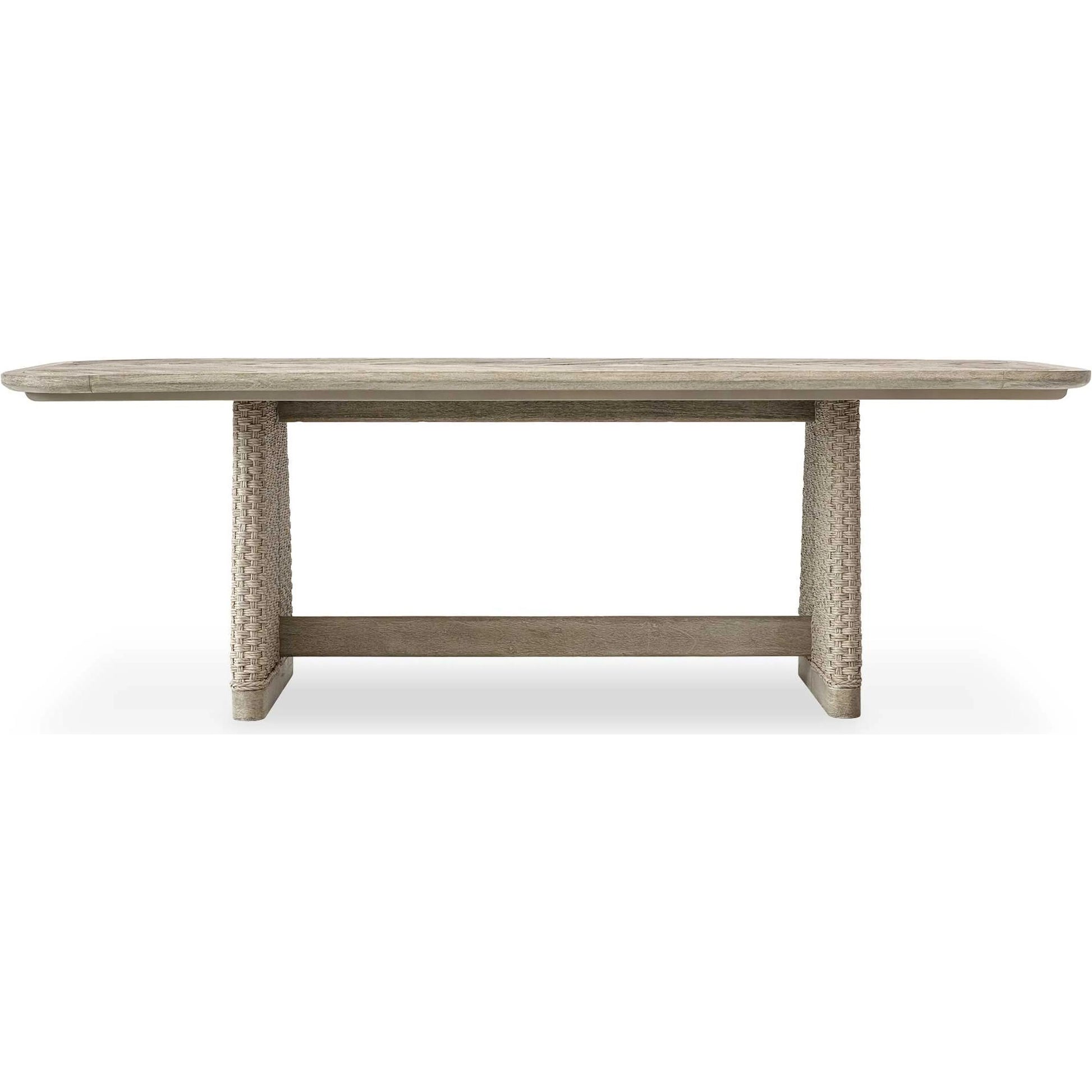 Harbor Herringbone Indoor/Outdoor Dining Table by Uttermost in brown, woodtone and mahogany. Made from mahogany wood, wicker k-twisted 4.5mm cream white in a unique style.