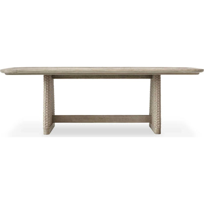 Harbor Herringbone Indoor/Outdoor Dining Table by Uttermost in brown, woodtone and mahogany. Made from mahogany wood, wicker k-twisted 4.5mm cream white in a unique style.