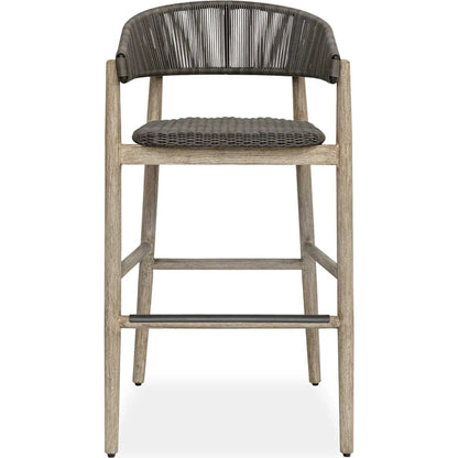Dermott Indoor/Outdoor Bar Stool by Uttermost in brown and mahogany. Made from mahogany wood, wicker k-rod tera brown 3mm in a unique style.