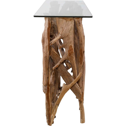 Teak Wood Console by Uttermost in teak. Made from wood, glass in a cottage & farmhouse style.