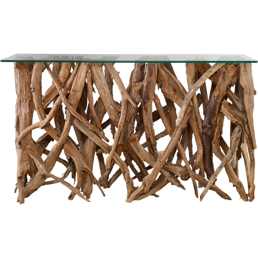 Teak Wood Console by Uttermost in teak. Made from wood, glass in a cottage & farmhouse style.