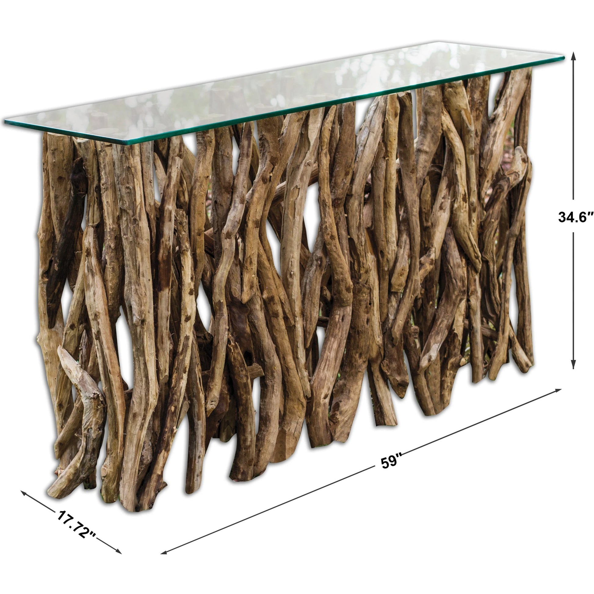 Teak Wood Console by Uttermost in teak. Made from wood, glass in a cottage & farmhouse style.