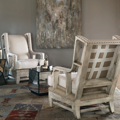 Schafer Armchair by Uttermost. Made from mahogany wood with foam, fabric in a cottage & farmhouse style.