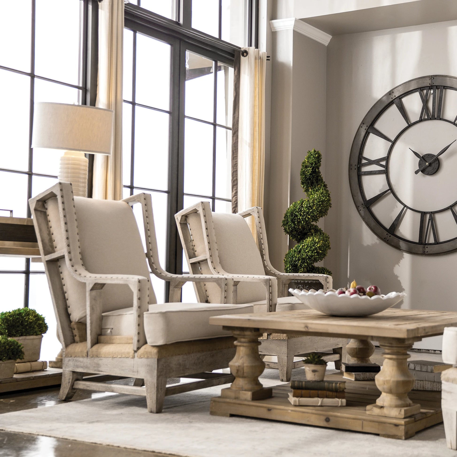 Schafer Armchair by Uttermost. Made from mahogany wood with foam, fabric in a cottage & farmhouse style.