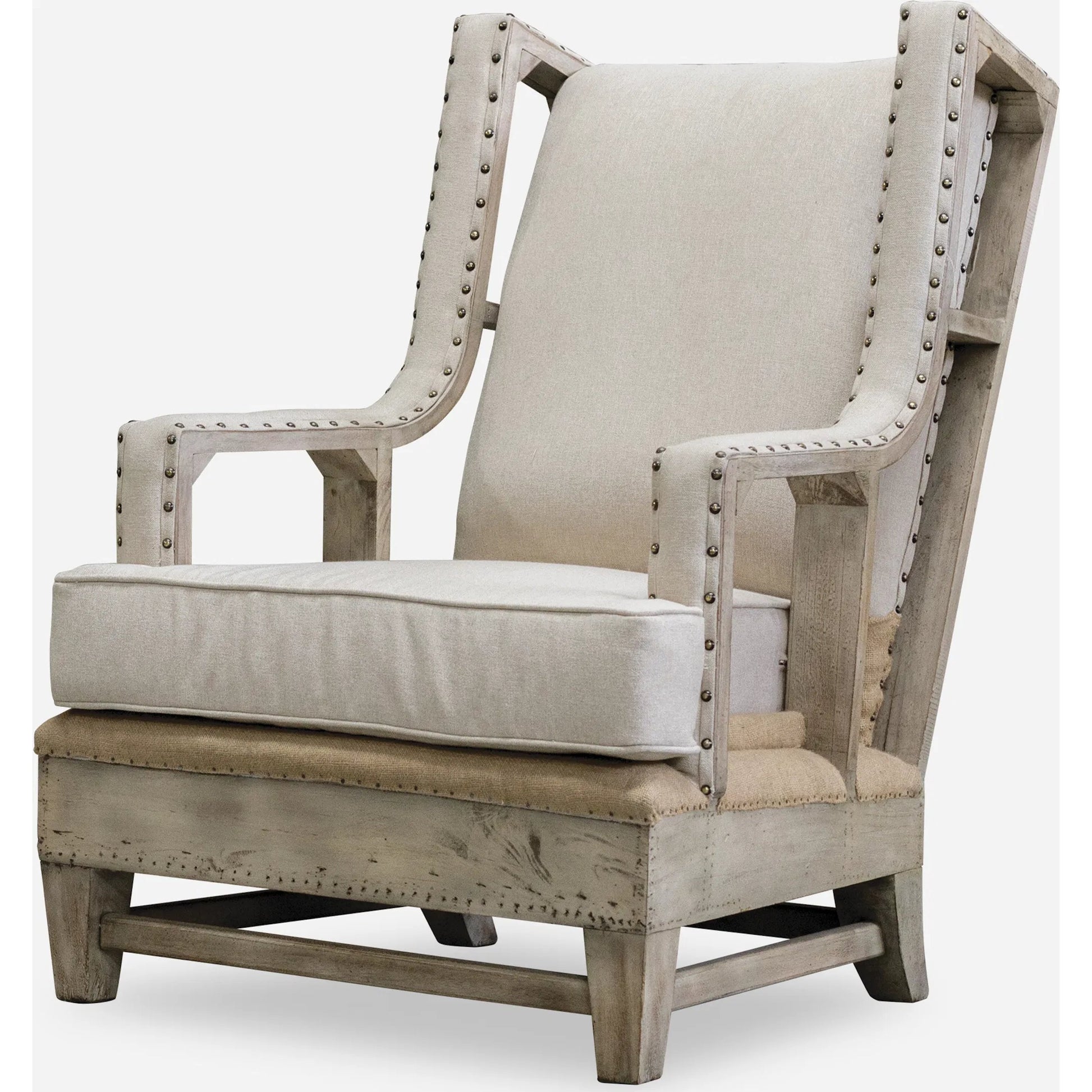 Schafer Armchair by Uttermost. Made from mahogany wood with foam, fabric in a cottage & farmhouse style.