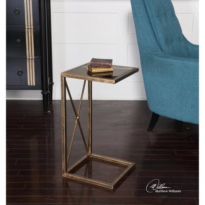 Zafina Side Table by Uttermost in gold. Made from iron, glass in a modern style.