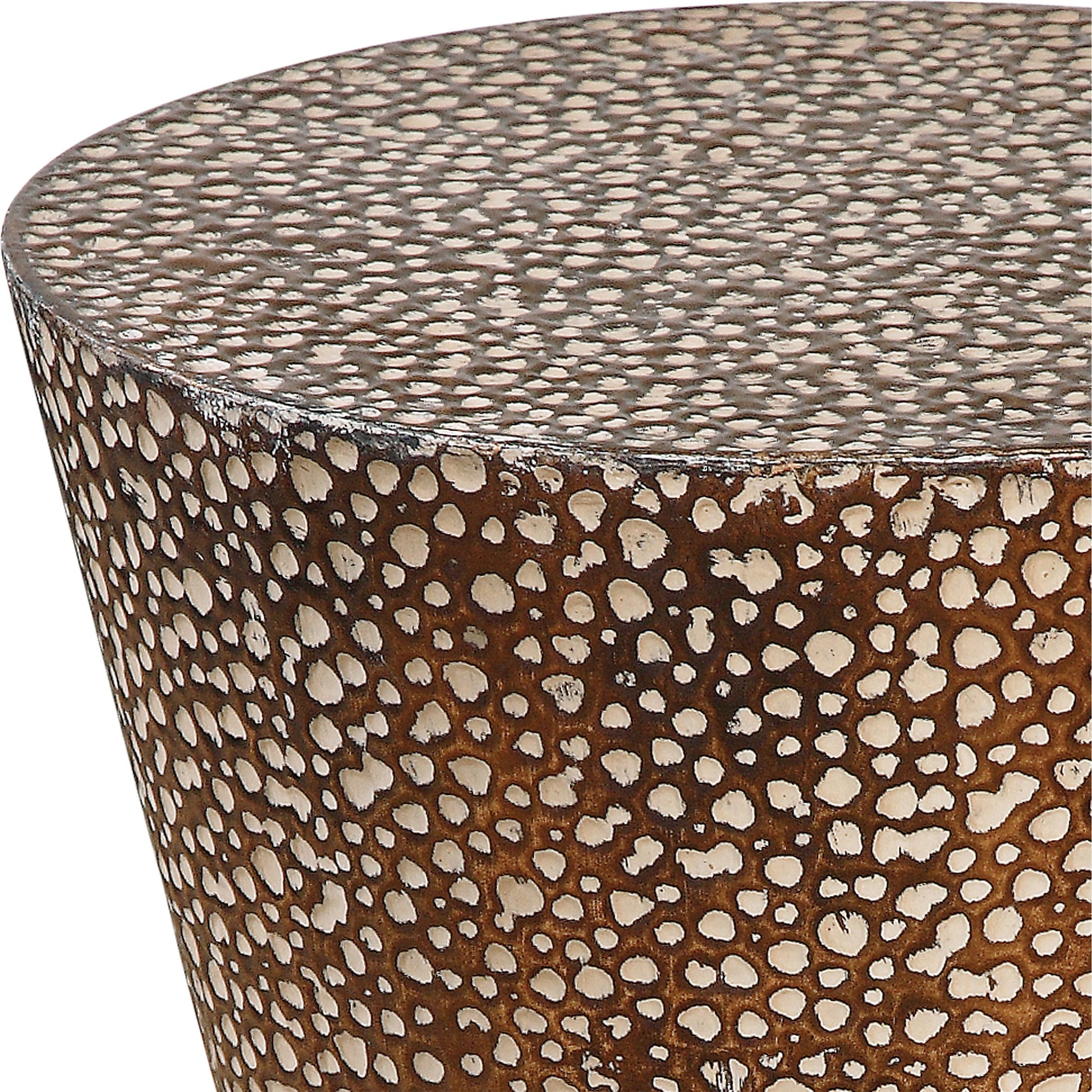 Cutler Drum Shaped Accent Table by Uttermost. Made from iron in a modern style.