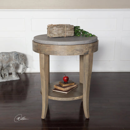 Deka Round Accent Table by Uttermost. Made from wood, concrete in a cottage & farmhouse style.