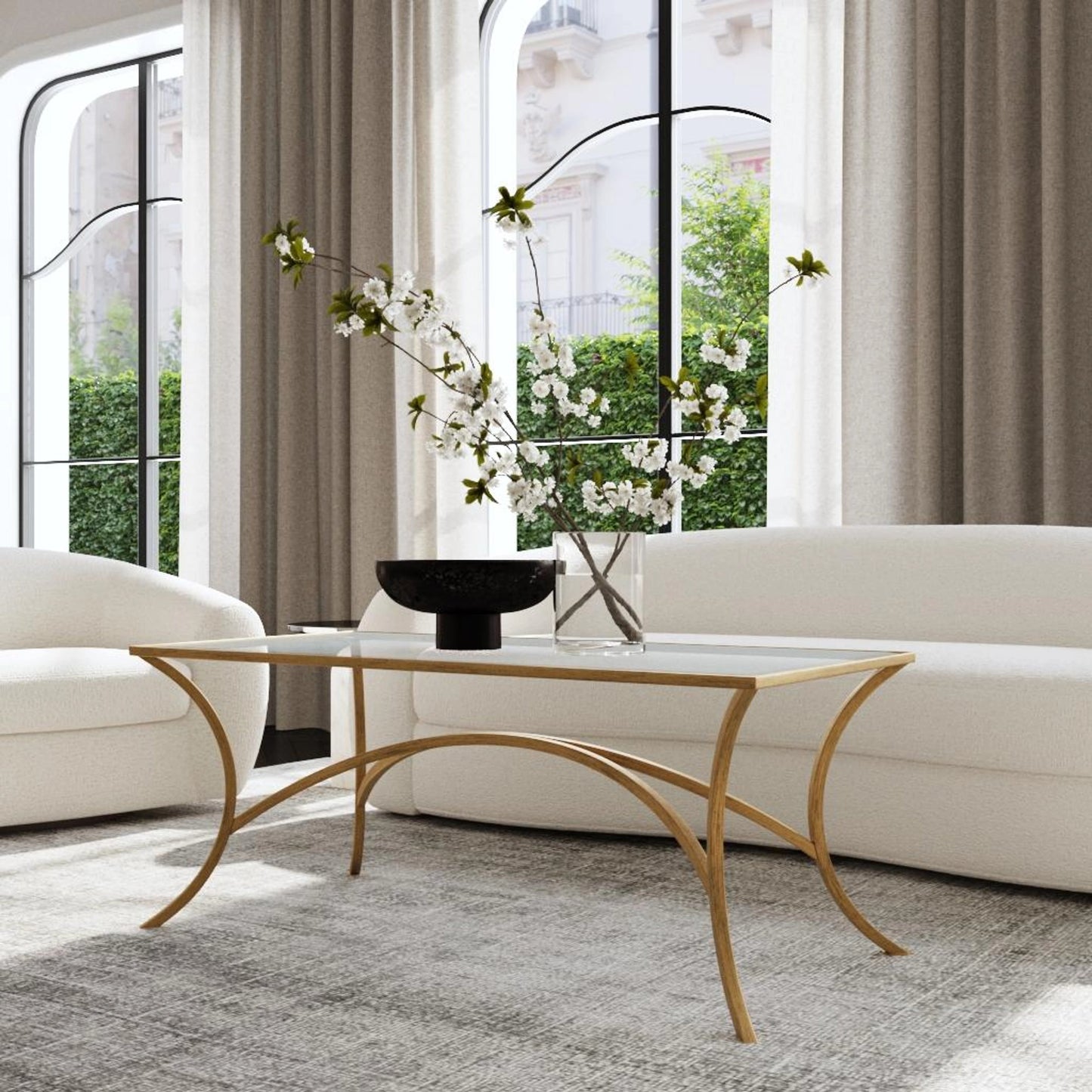 005 S-253081 | Lifestyle | Alayna Coffee Table by Uttermost in gold. Made from metal, glass in a modern style.