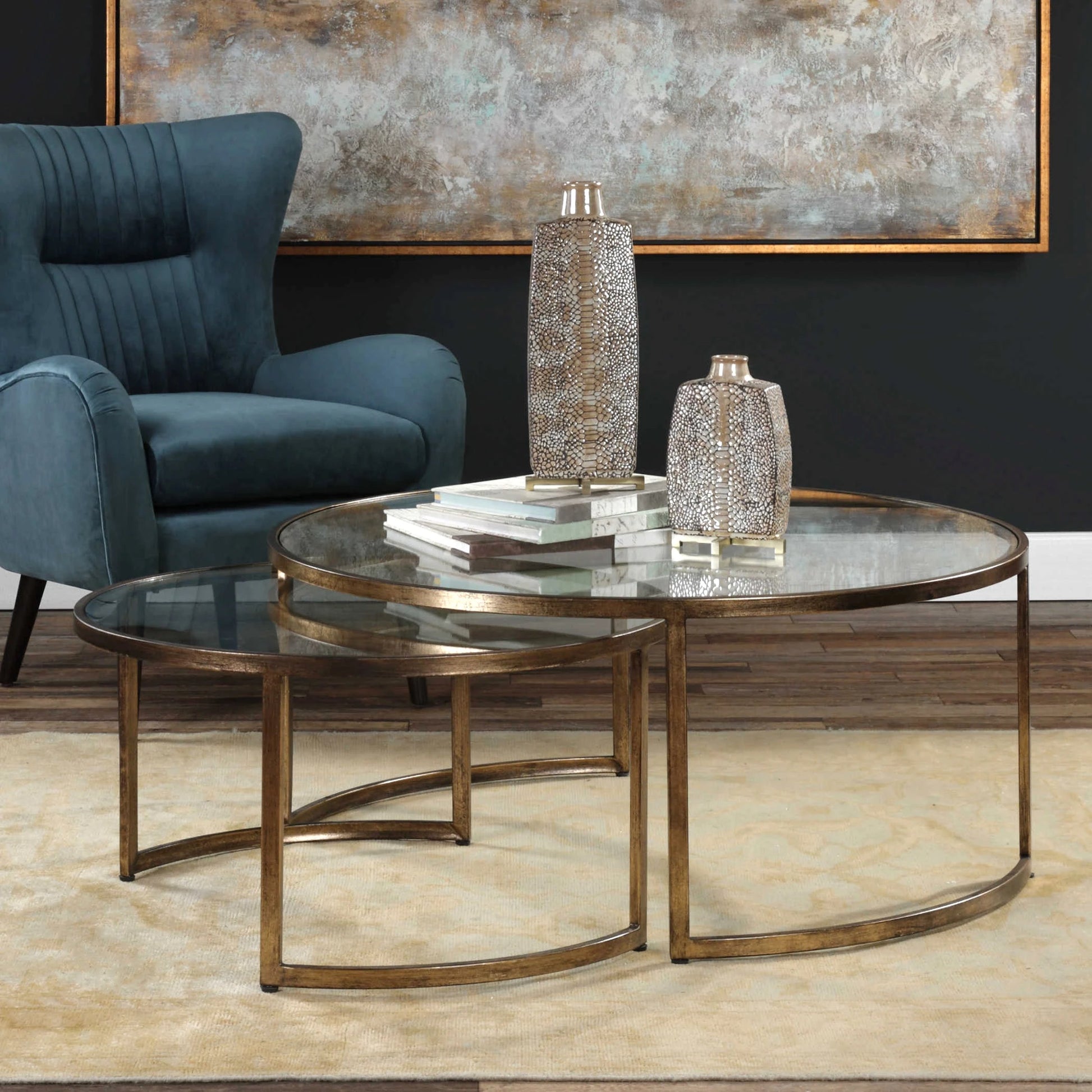 Rhea Nested Coffee Tables (Set of 2) by Uttermost. Made from metal, glass in a modern style.