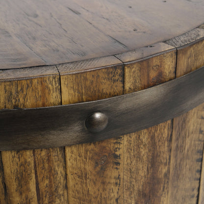 Ceylon Wine Barrel Accent Table by Uttermost. Made from acacia, metal in a rustic style.