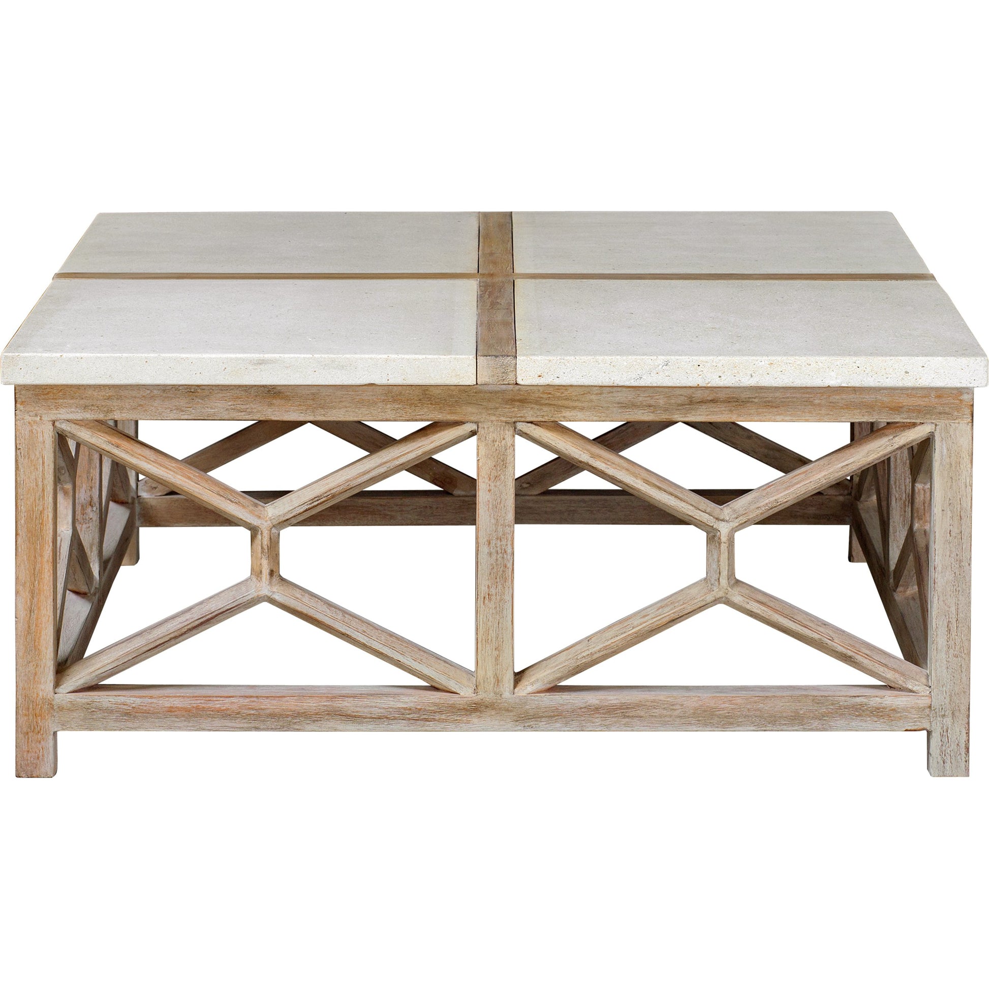 Catali Stone Coffee Table by Uttermost. Made from javawood with plywood carb phase 2, limestone in a transitional style.