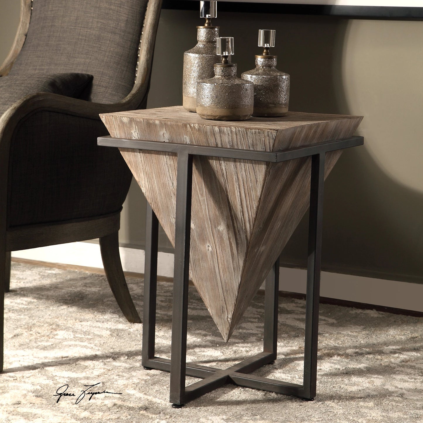 007 S-328987 | Lifestyle | Bertrand Wood Accent Table by Uttermost. Made from iron, fir, mdf in a modern style.