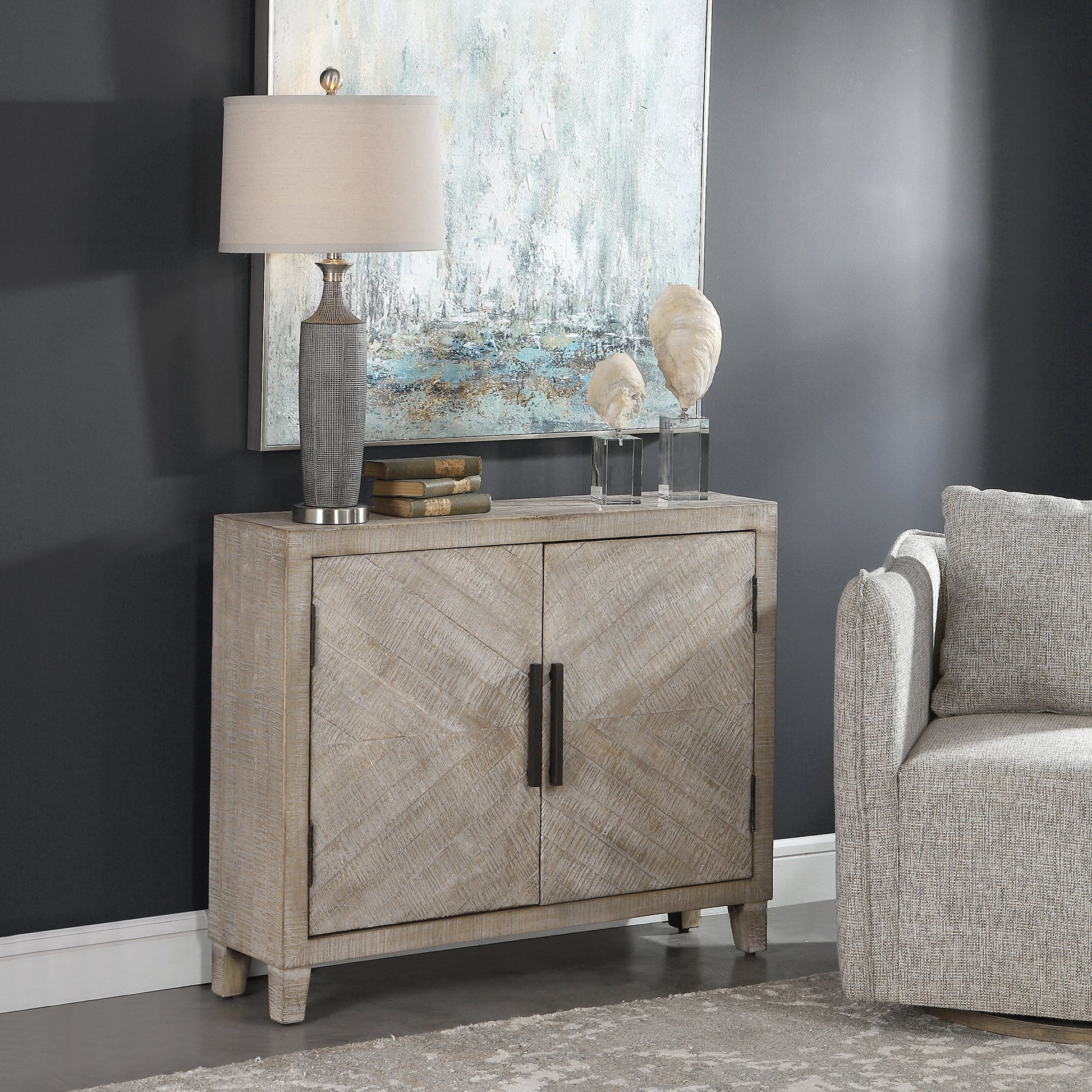 Adalind White Washed Accent Cabinet by Uttermost in white. Made from fir wood, iron, mdf in a modern style.