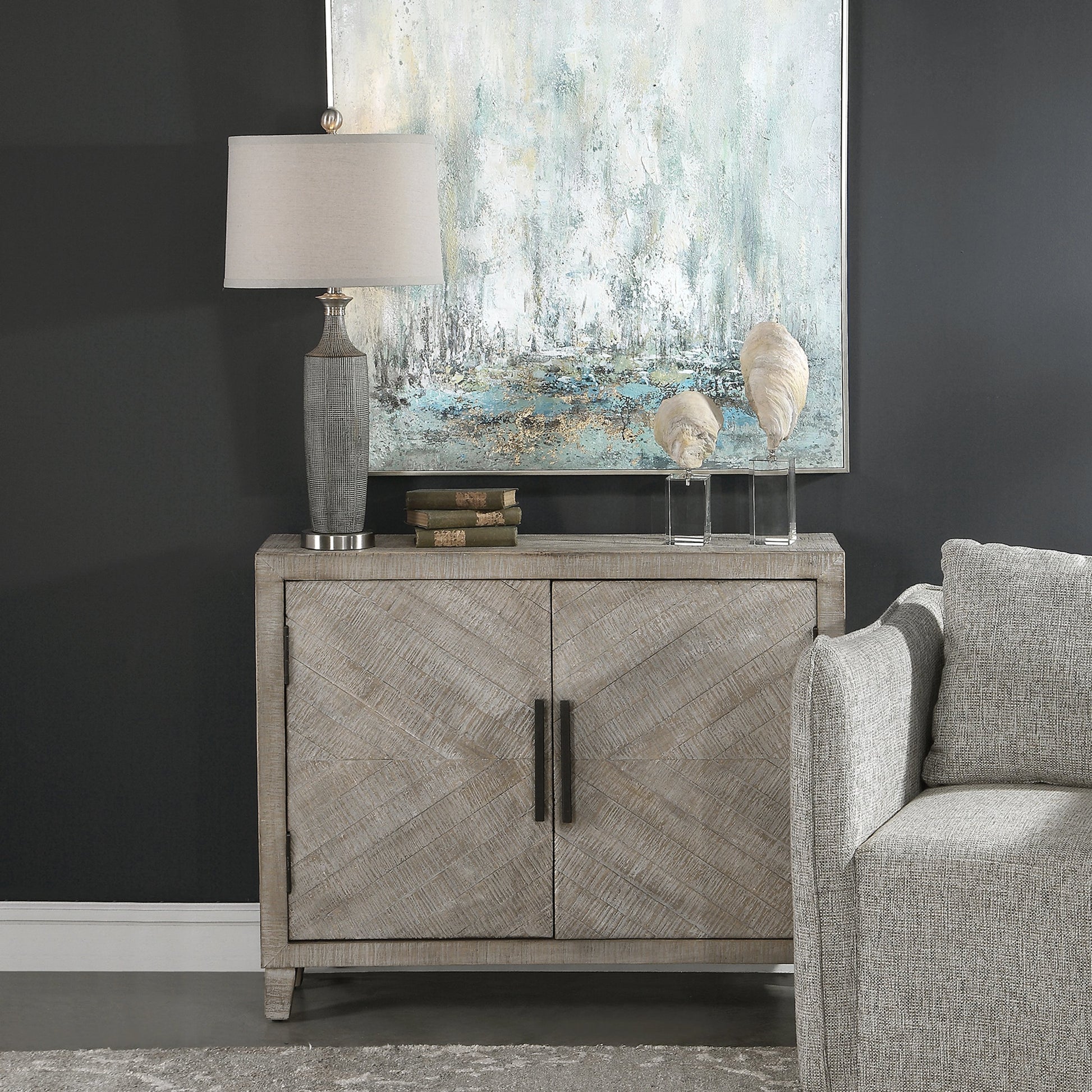 Adalind White Washed Accent Cabinet by Uttermost in white. Made from fir wood, iron, mdf in a modern style.