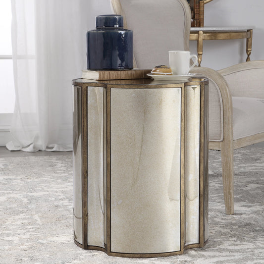 Harlow Mirrored Accent Table by Uttermost. Made from mdf in a cottage & farmhouse style.