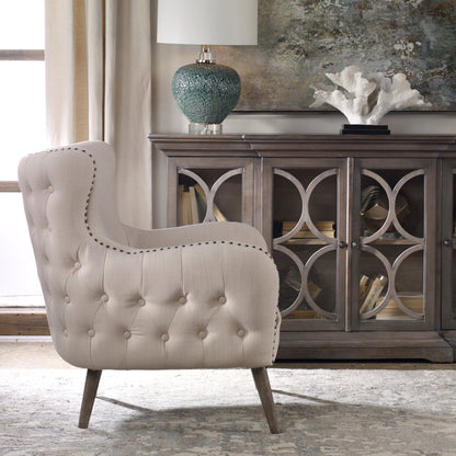 Donya Accent Chair by Uttermost. Made from fabric, foam, oak, plywood in a transitional style.