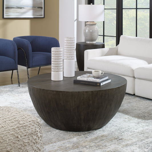 Lark Round Wood Coffee Table by Uttermost. Made from mdf carb phase 2 with javawood, resin in a eclectic & global style.