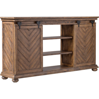 Primalia Barn Door Media Console by Uttermost. Made from mdf carb phase 2 with javawood, mdf in a rustic style.