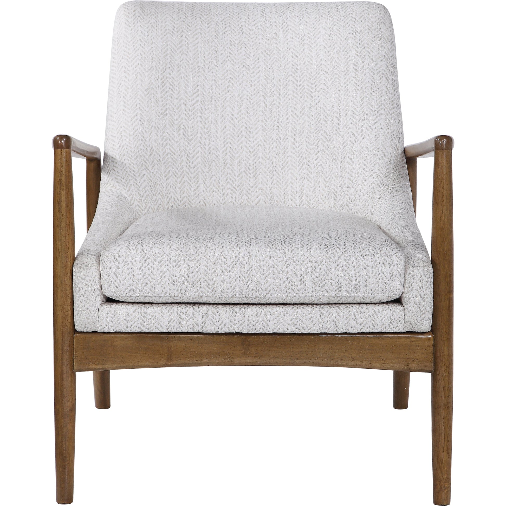 Bev Accent Chair by Uttermost in white. Made from rubber wood, bent wood, foam, fabric in a modern style.